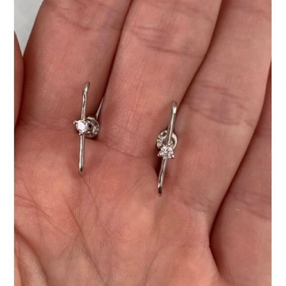 Sterling Silver Crystal Suspender Cuff Huggie Earrings - Picture 2 of 3